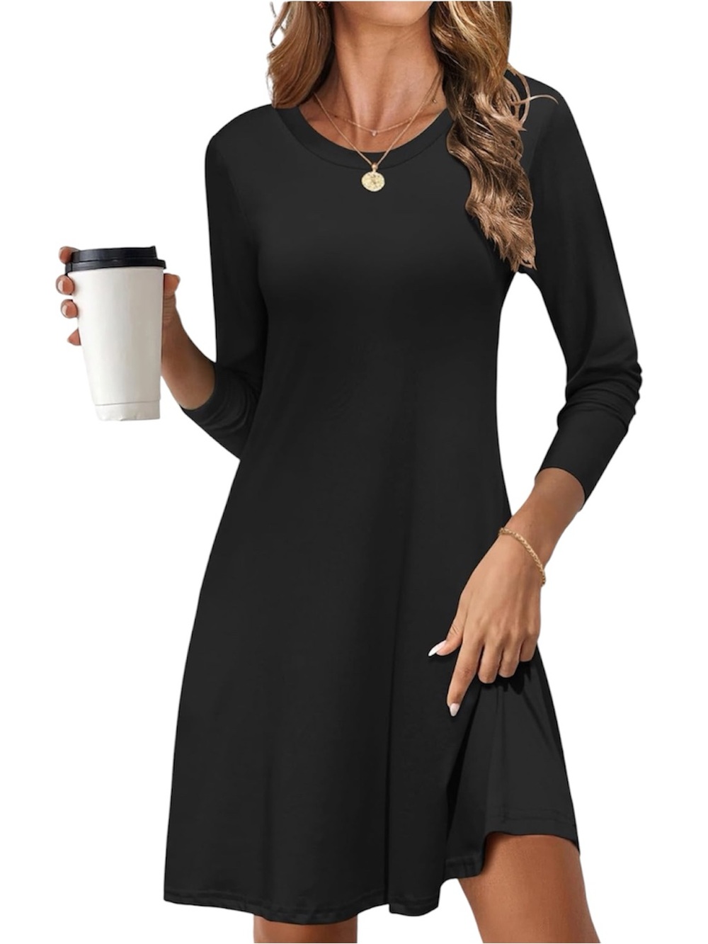 Molerani Women’s Long Sleeve Black Swing Dress
